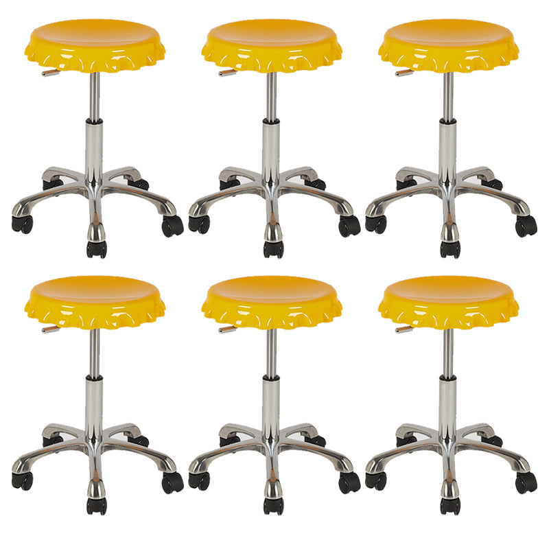 Contemporary Adjustable Backrest Counter High Stool with Metal Base Yellow 6 Piece Set Short Stool(22"H) Clearhalo 'Bar Furniture' 'Bar Stools' 'bar_stools' 'furn' 'furn_bar_stools' 'Furniture' 'Kitchen & Dining Furniture' 7641526