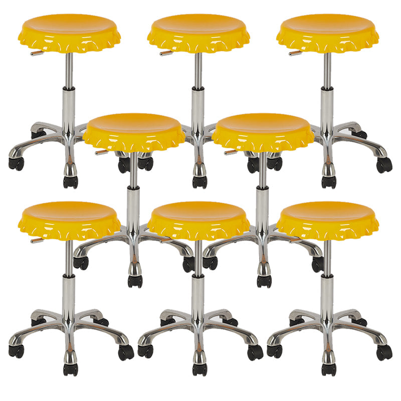 Contemporary Adjustable Backrest Counter High Stool with Metal Base Yellow 8 Piece Set Short Stool(22"H) Clearhalo 'Bar Furniture' 'Bar Stools' 'bar_stools' 'furn' 'furn_bar_stools' 'Furniture' 'Kitchen & Dining Furniture' 7641527