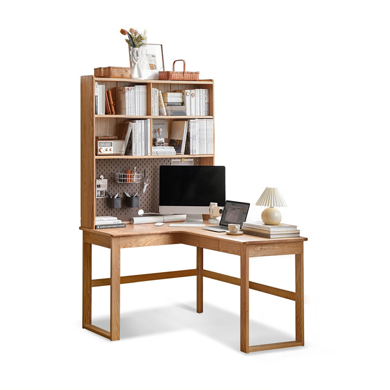 OAK L-Shape Home Writing Desk Drawer Cable Management Computer Ordink