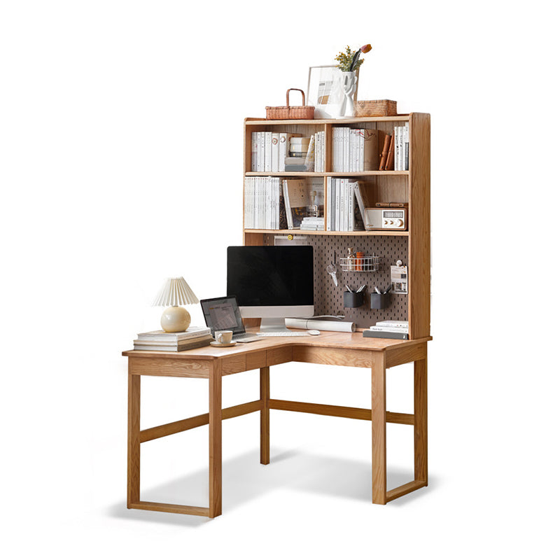 OAK L-Shape Home Writing Desk Drawer Cable Management Computer Ordink