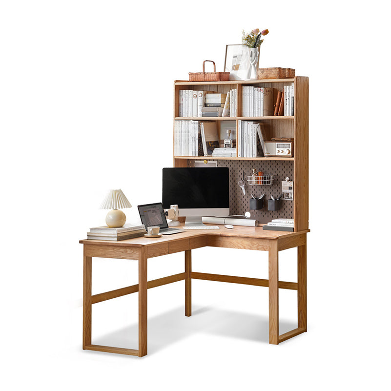 OAK L-Shape Home Writing Desk Drawer Cable Management Computer Ordink