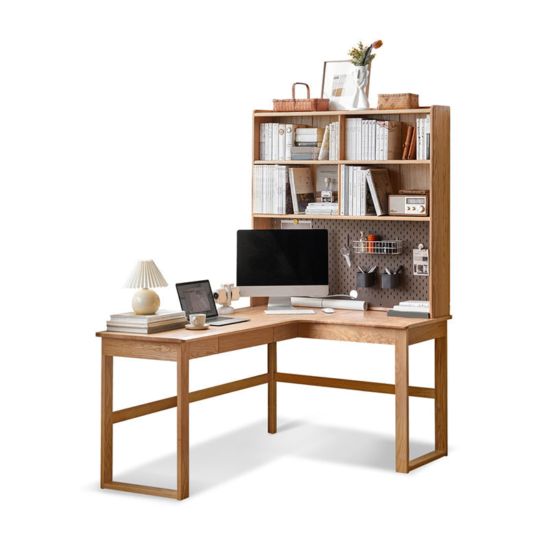 OAK L-Shape Home Writing Desk Drawer Cable Management Computer Ordink
