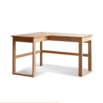 OAK L-Shape Home Writing Desk Drawer Cable Management Computer Ordink