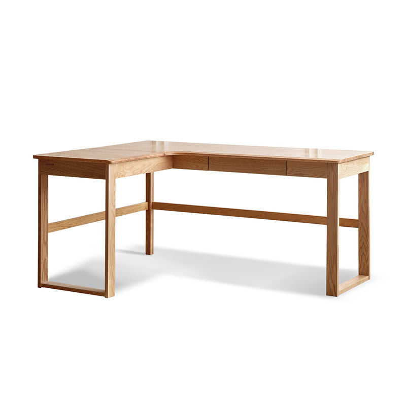 OAK L-Shape Home Writing Desk Drawer Cable Management Computer Ordink