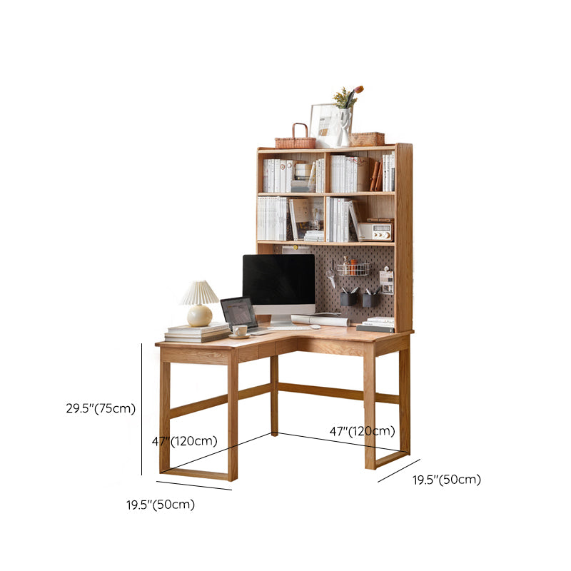 OAK L-Shape Home Writing Desk Drawer Cable Management Computer Ordink
