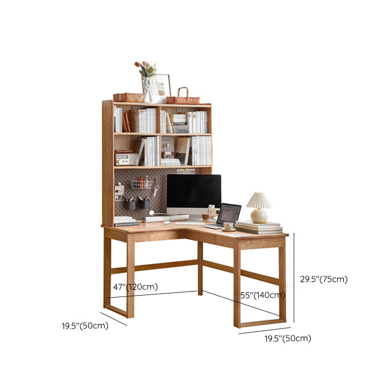 OAK L-Shape Home Writing Desk Drawer Cable Management Computer Ordink