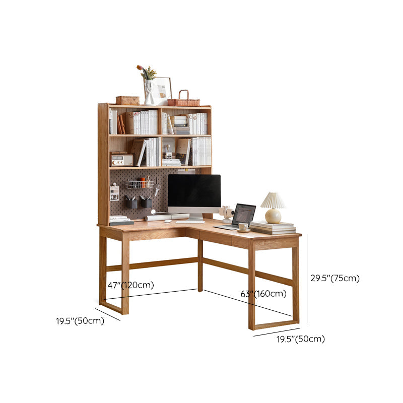 OAK L-Shape Home Writing Desk Drawer Cable Management Computer Ordink