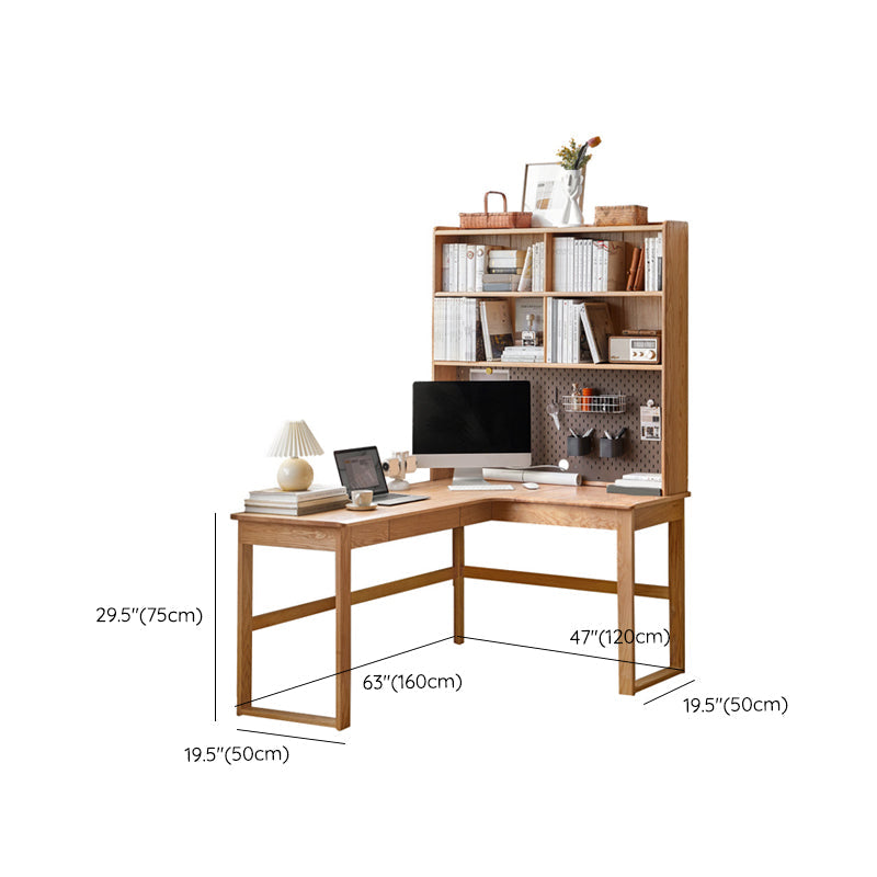 OAK L-Shape Home Writing Desk Drawer Cable Management Computer Ordink