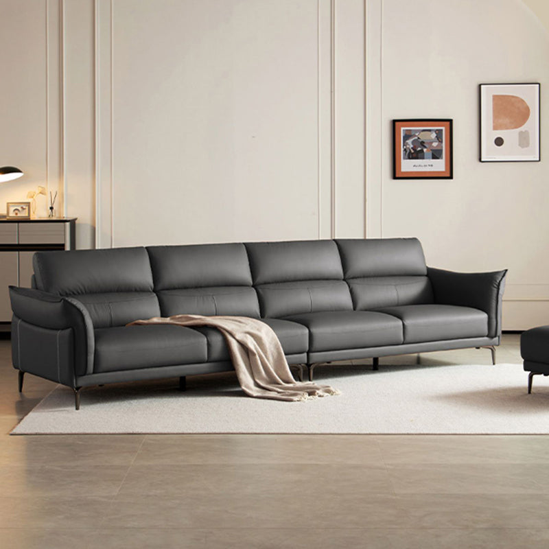 Modern Genuine Leather Sewn Pillow Back Flared Arm Sofa For Living Room