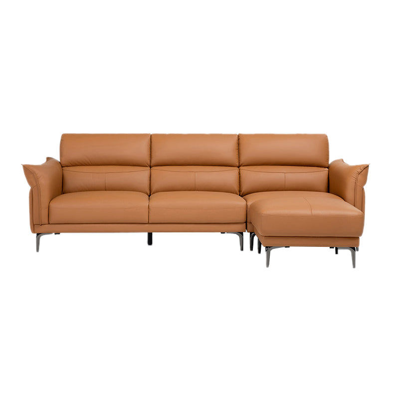 Modern Genuine Leather Sewn Pillow Back Flared Arm Sofa For Living Room