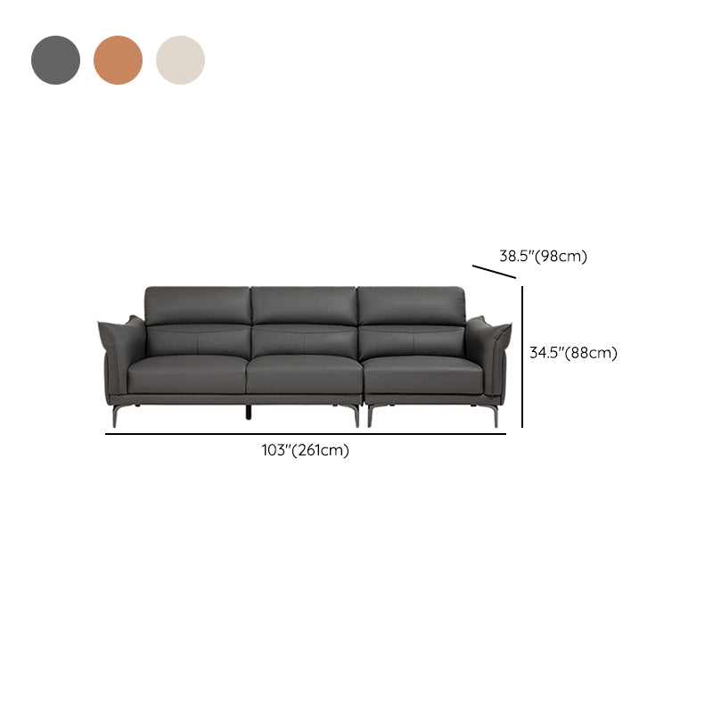 Modern Genuine Leather Sewn Pillow Back Flared Arm Sofa For Living Room