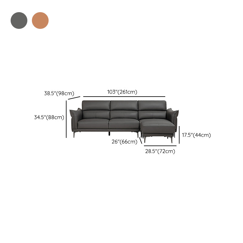 Modern Genuine Leather Sewn Pillow Back Flared Arm Sofa For Living Room