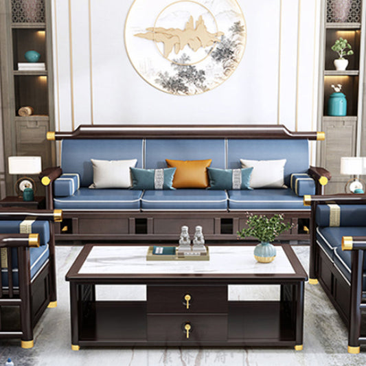 Zeitgenössischer Stil Holzrahmen Faux Ledersofa für Wohnzimmer