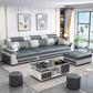 Contemporary Faux Leather Pillow Top Arm Sofa Ottoman Included