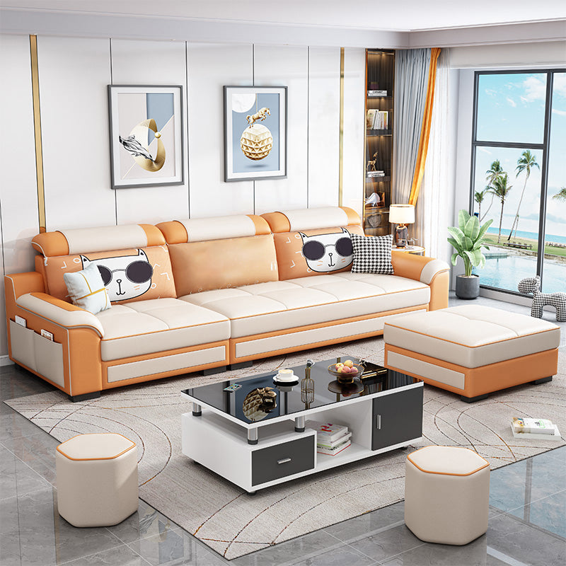 Contemporary Faux Leather Pillow Top Arm Sofa Ottoman Included