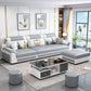 Contemporary Faux Leather Pillow Top Arm Sofa Ottoman Included