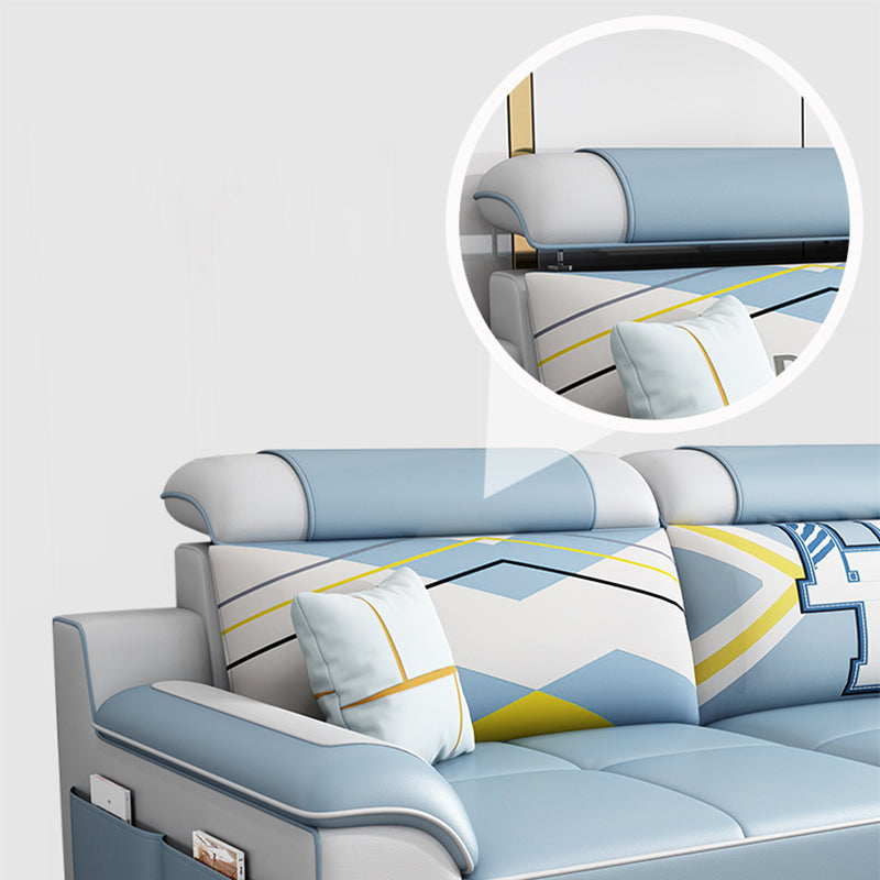 Contemporary Faux Leather Pillow Top Arm Sofa Ottoman Included