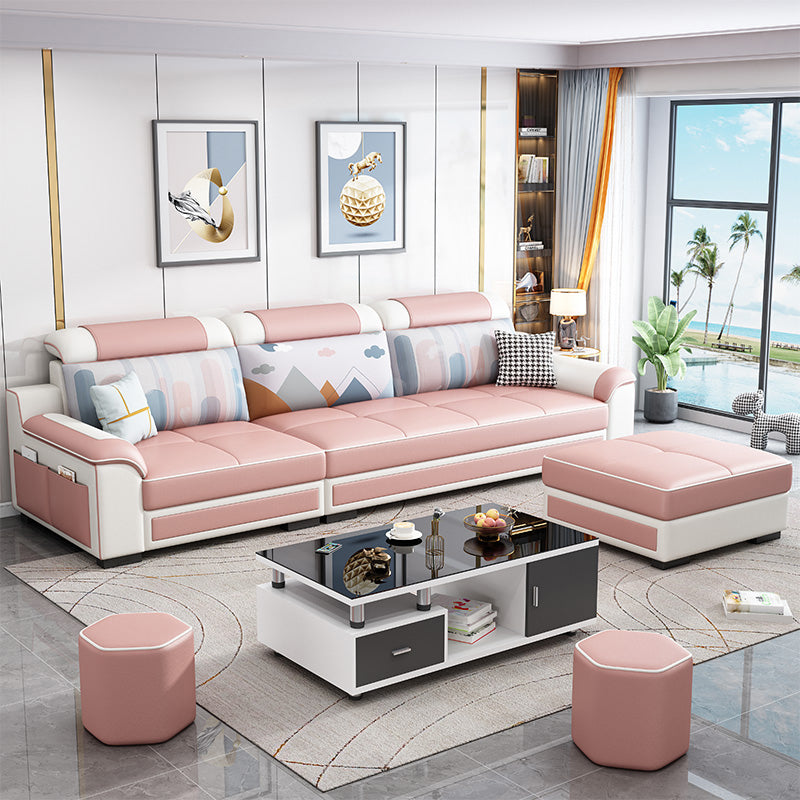 Contemporary Faux Leather Pillow Top Arm Sofa Ottoman Included