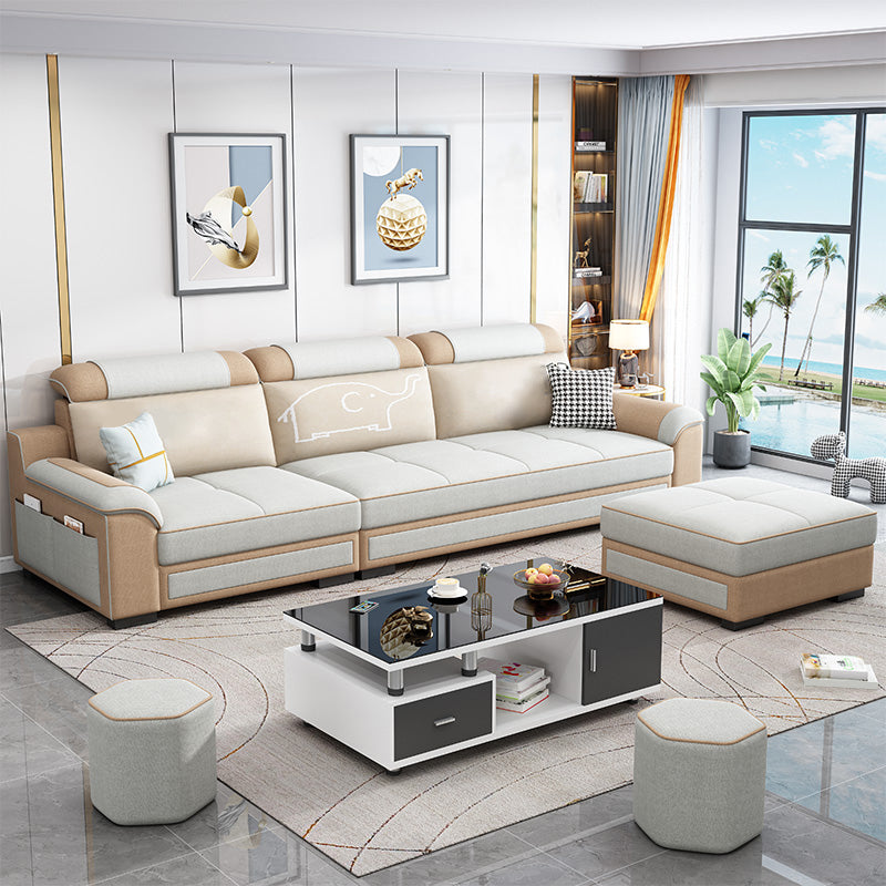 Contemporary Faux Leather Pillow Top Arm Sofa Ottoman Included