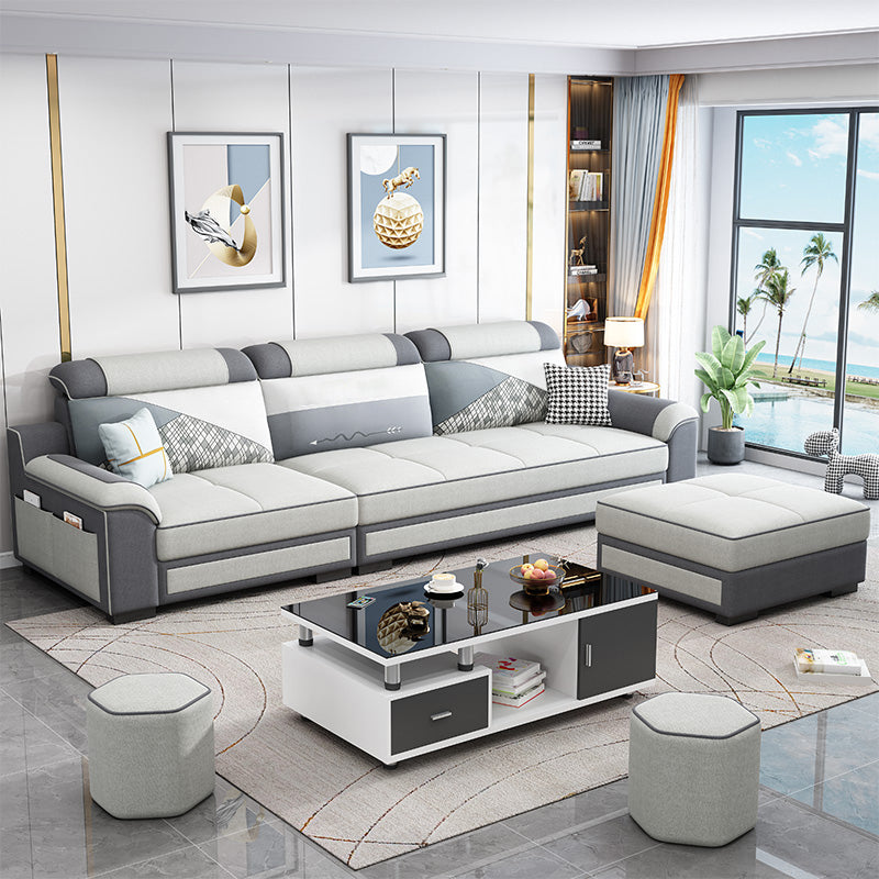 Contemporary Faux Leather Pillow Top Arm Sofa Ottoman Included