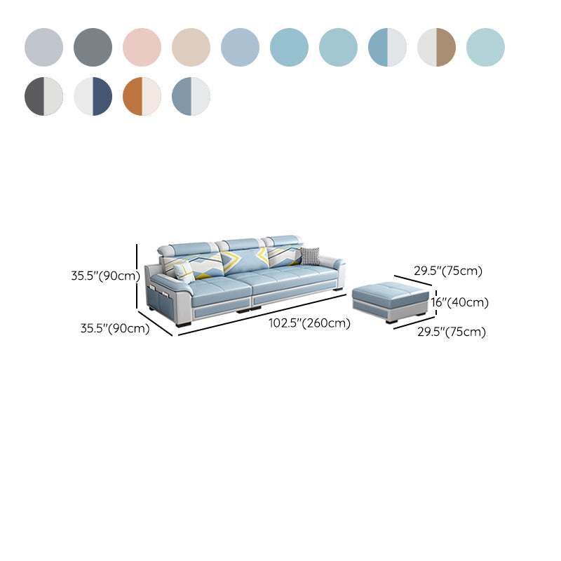 Contemporary Faux Leather Pillow Top Arm Sofa Ottoman Included