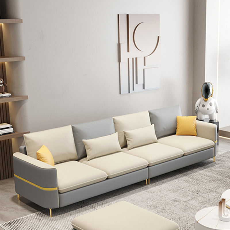 Contemporary Solid Color Faux Leather Square Arm Sofa For Living Room