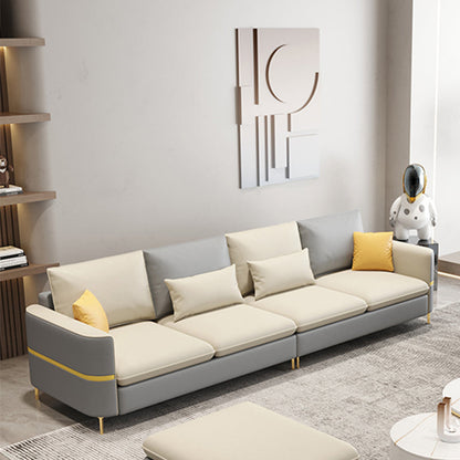 Contemporary Solid Color Faux Leather Square Arm Sofa For Living Room