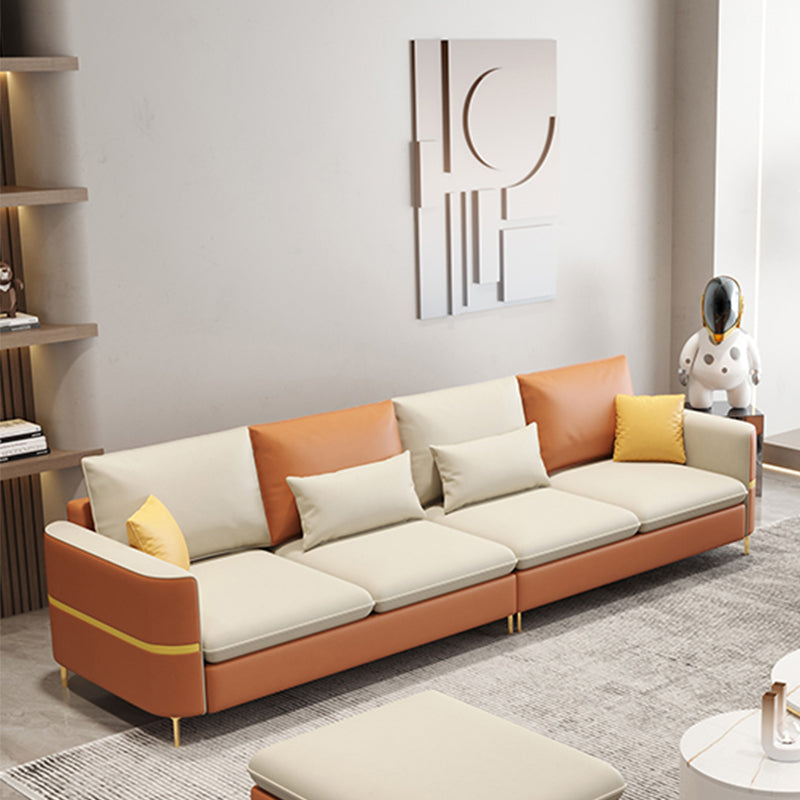 Contemporary Solid Color Faux Leather Square Arm Sofa For Living Room