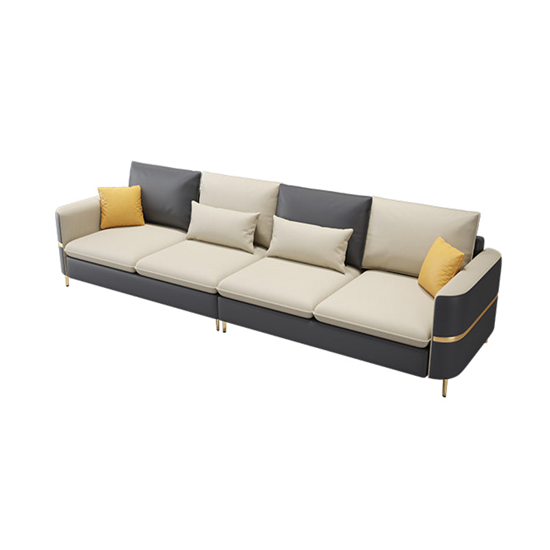Contemporary Solid Color Faux Leather Square Arm Sofa For Living Room