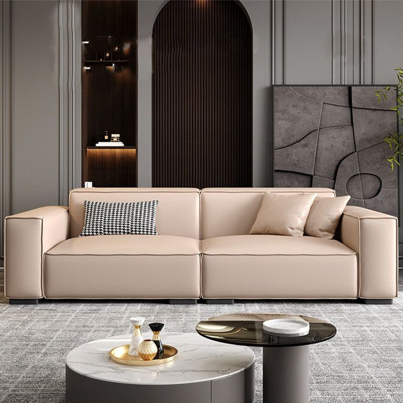 Contemporary Faux Leather Solid Color Square Arm Sofa For Living Room
