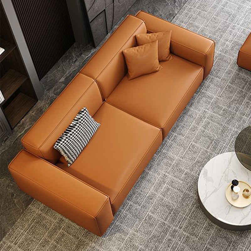 Contemporary Faux Leather Solid Color Square Arm Sofa For Living Room