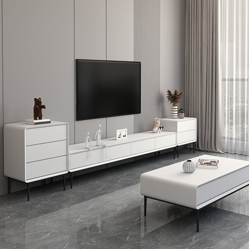 White TV Media Console Contemporary TV Stand Console with Drawers Clearhalo 'furn' 'furn_tv_stands_entertainment_centers' 'Furniture' 'Living Room Furniture' 'TV Stands & Entertainment Centers' 'TV Stands & Media Storage Furniture' 'tv_stands_entertainment_centers' 7647171