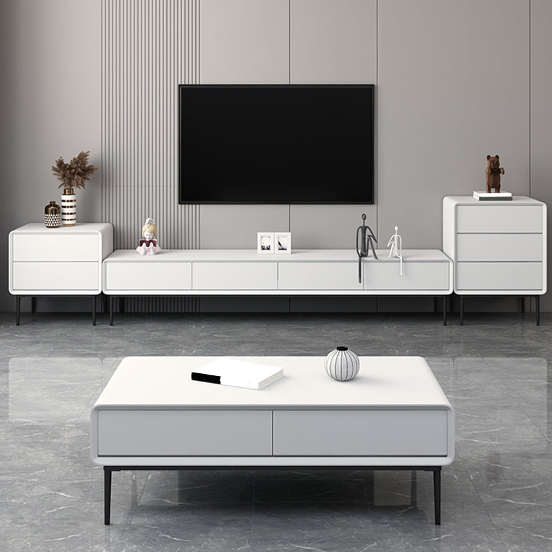 White TV Media Console Contemporary TV Stand Console with Drawers Clearhalo 'furn' 'furn_tv_stands_entertainment_centers' 'Furniture' 'Living Room Furniture' 'TV Stands & Entertainment Centers' 'TV Stands & Media Storage Furniture' 'tv_stands_entertainment_centers' 7647172