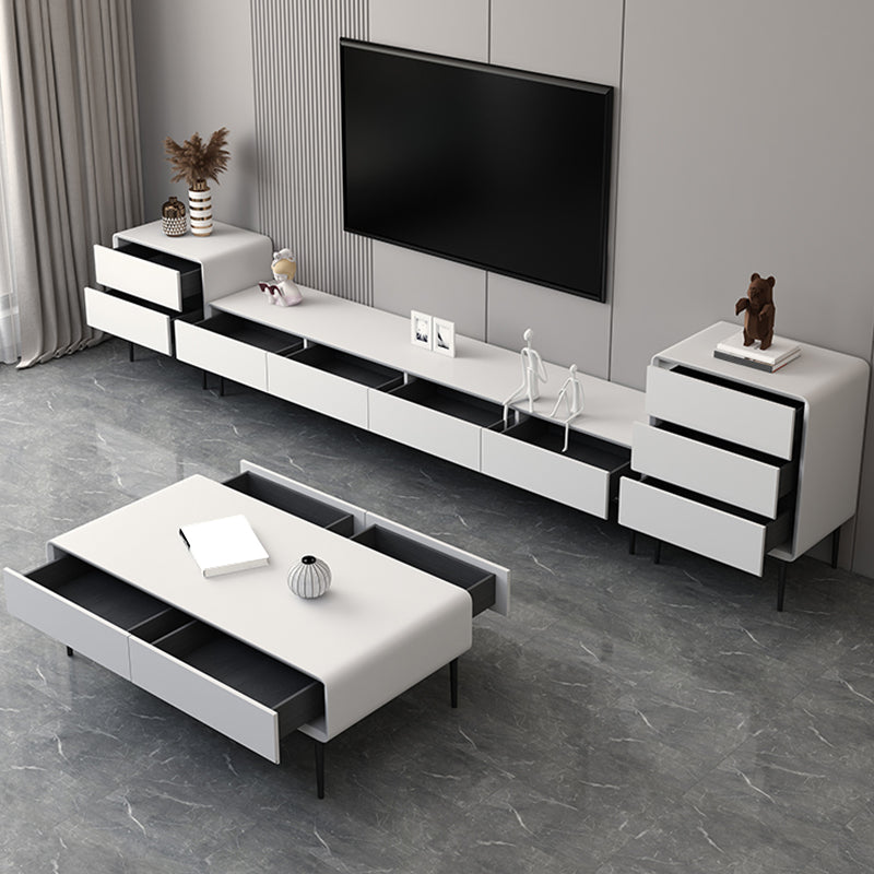 White TV Media Console Contemporary TV Stand Console with Drawers Clearhalo 'furn' 'furn_tv_stands_entertainment_centers' 'Furniture' 'Living Room Furniture' 'TV Stands & Entertainment Centers' 'TV Stands & Media Storage Furniture' 'tv_stands_entertainment_centers' 7647173