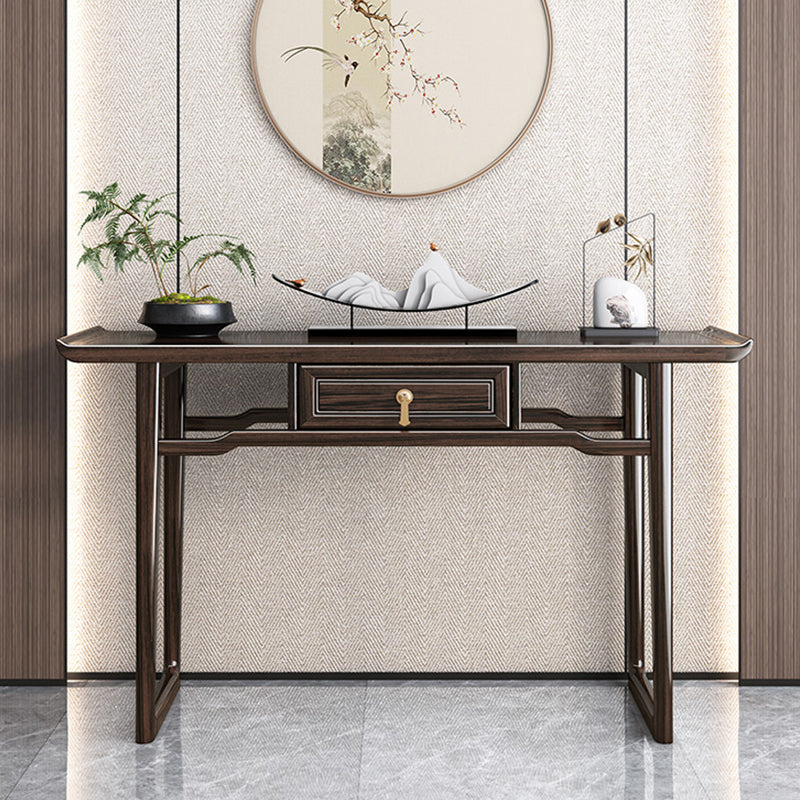 Rectangle Contemporary Console Table Brown Stone Console Sofa Table with 1 Drawer