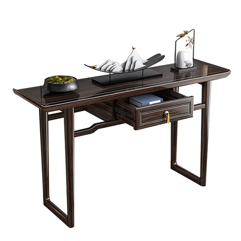 Rectangle Contemporary Console Table Brown Stone Console Sofa Table with 1 Drawer