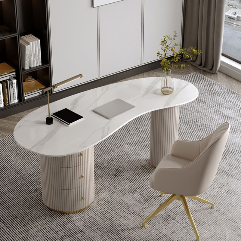 Glam Style Stone Writing Desk Engineered Wood Office Desk for Home ...