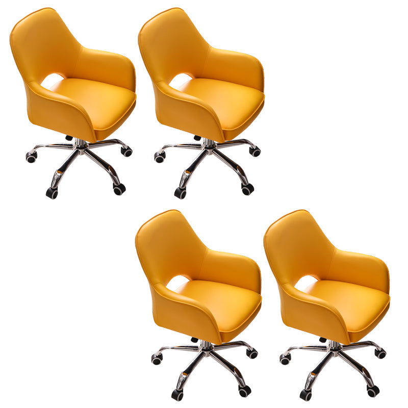 Contemporary Armless Office Chair Leather Distressing Ergonomic Desk Chair with Wheels Yellow 4 Piece Set Clearhalo 'furn' 'furn_office_chair' 'Furniture' 'Office Chairs' 'Office Furniture' 'office_chair' 7647842