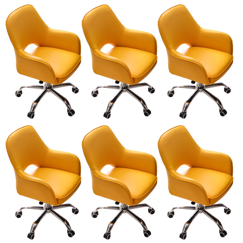 Contemporary Armless Office Chair Leather Distressing Ergonomic Desk Chair with Wheels Yellow 6 Piece Set Clearhalo 'furn' 'furn_office_chair' 'Furniture' 'Office Chairs' 'Office Furniture' 'office_chair' 7647844