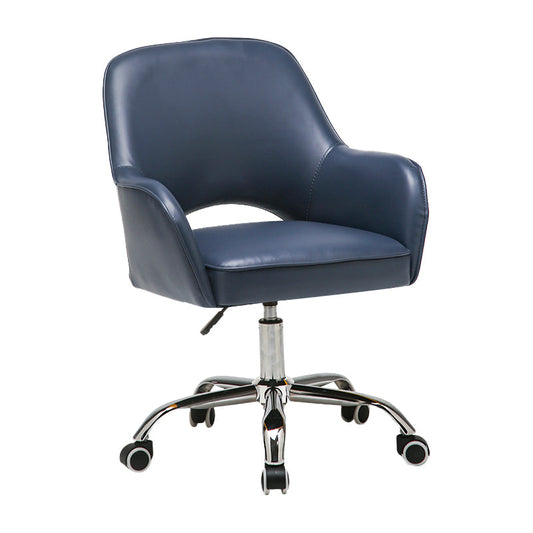 Contemporary Armless Office Chair Leather Distressing Ergonomic Desk Chair with Wheels Blue 1 Piece