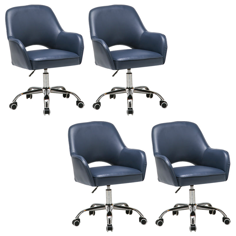 Contemporary Armless Office Chair Leather Distressing Ergonomic Desk Chair with Wheels Blue 4 Piece Set Clearhalo 'furn' 'furn_office_chair' 'Furniture' 'Office Chairs' 'Office Furniture' 'office_chair' 7647853