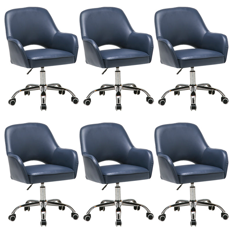 Contemporary Armless Office Chair Leather Distressing Ergonomic Desk Chair with Wheels Blue 6 Piece Set Clearhalo 'furn' 'furn_office_chair' 'Furniture' 'Office Chairs' 'Office Furniture' 'office_chair' 7647854