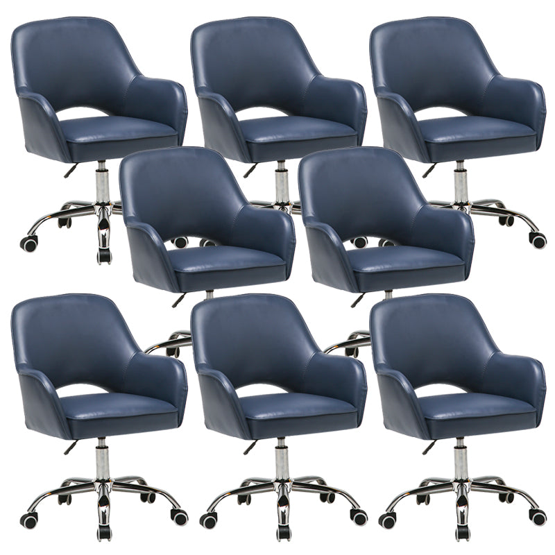 Contemporary Armless Office Chair Leather Distressing Ergonomic Desk Chair with Wheels Blue 8 Piece Set Clearhalo 'furn' 'furn_office_chair' 'Furniture' 'Office Chairs' 'Office Furniture' 'office_chair' 7647855