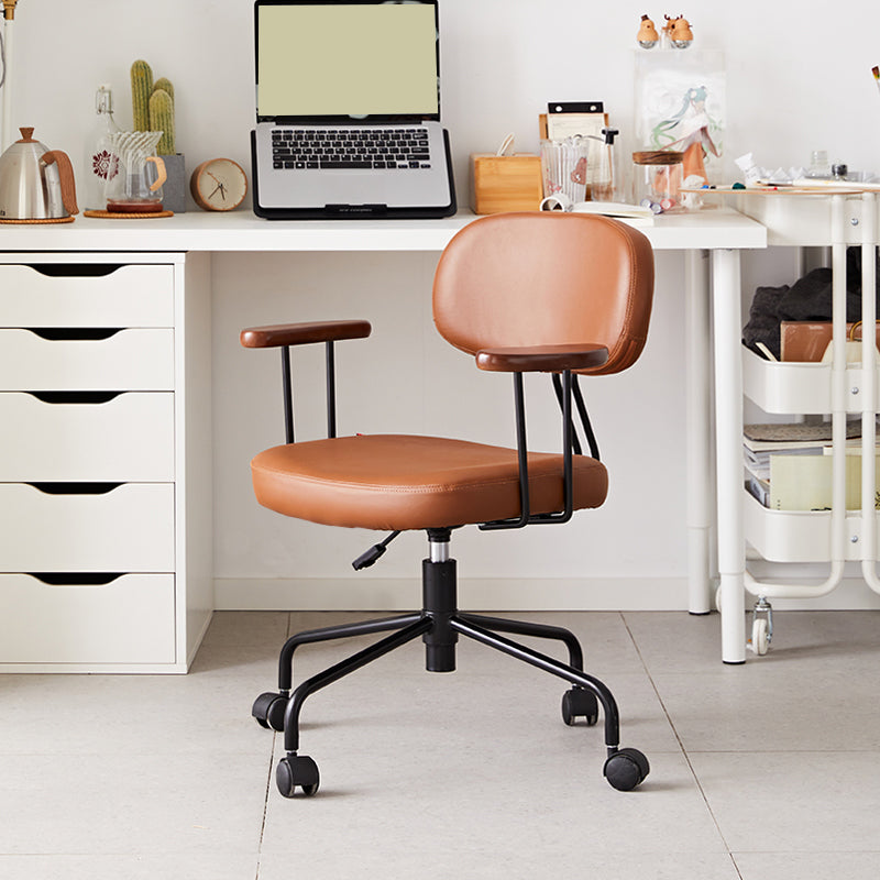 Modernism Fixed Arms Office Chair Desk Chair with Wheels for Home Brown 1 Piece Clearhalo 'furn' 'furn_office_chair' 'Furniture' 'Office Chairs' 'Office Furniture' 'office_chair' 7647936