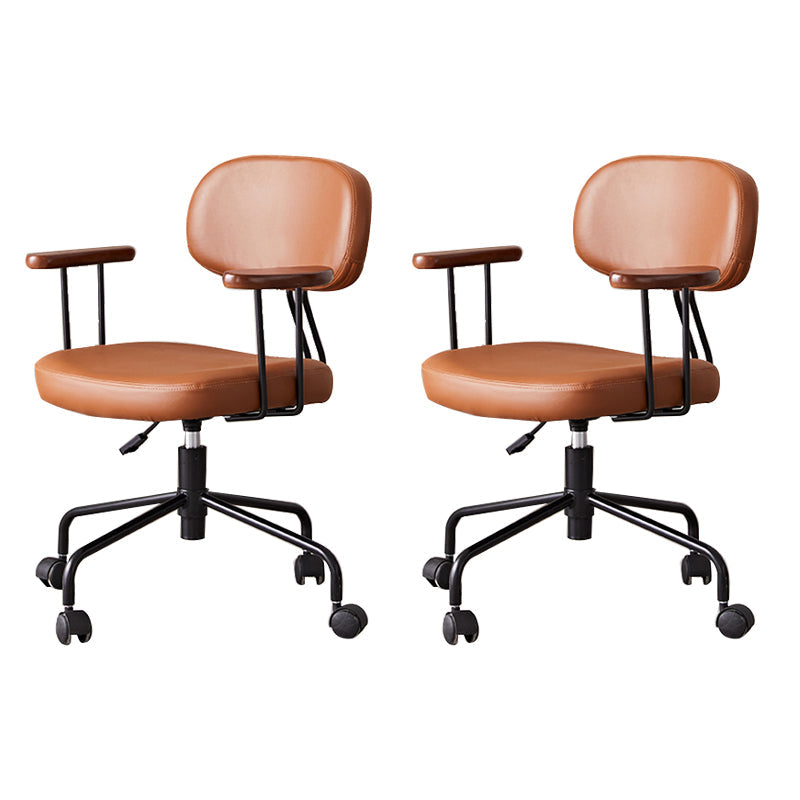 Modernism Fixed Arms Office Chair Desk Chair with Wheels for Home Brown 2 Piece Set Clearhalo 'furn' 'furn_office_chair' 'Furniture' 'Office Chairs' 'Office Furniture' 'office_chair' 7647946
