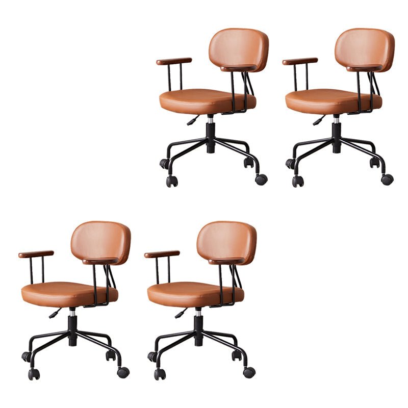 Modernism Fixed Arms Office Chair Desk Chair with Wheels for Home Brown 4 Piece Set Clearhalo 'furn' 'furn_office_chair' 'Furniture' 'Office Chairs' 'Office Furniture' 'office_chair' 7647947