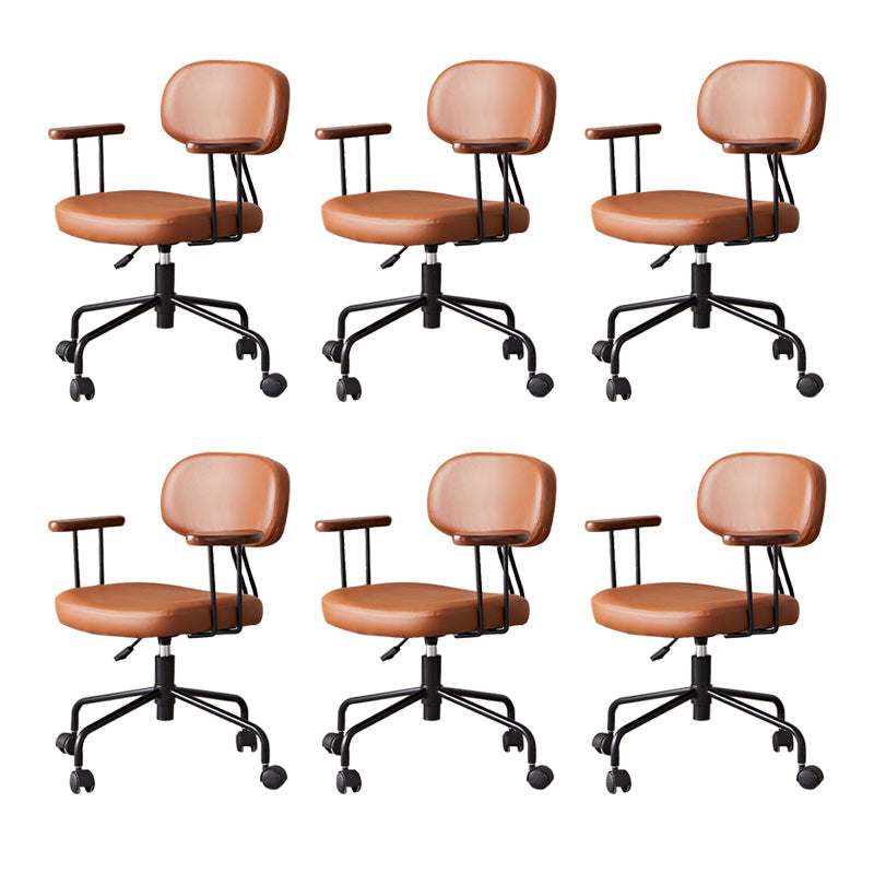 Modernism Fixed Arms Office Chair Desk Chair with Wheels for Home Brown 6 Piece Set Clearhalo 'furn' 'furn_office_chair' 'Furniture' 'Office Chairs' 'Office Furniture' 'office_chair' 7647949