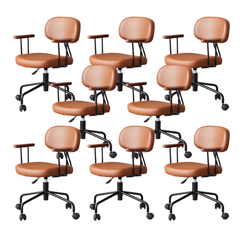 Modernism Fixed Arms Office Chair Desk Chair with Wheels for Home Brown 8 Piece Set Clearhalo 'furn' 'furn_office_chair' 'Furniture' 'Office Chairs' 'Office Furniture' 'office_chair' 7647950