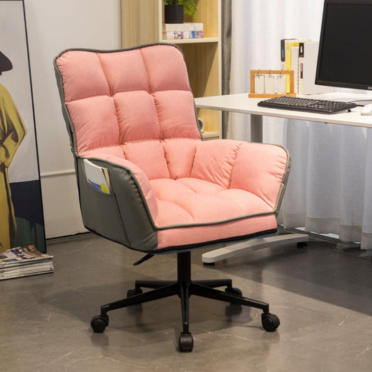 Modern No Distressing Office Chair Armless Ergonomic Chair with Wheels Pink 1 Piece