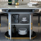 Modern Extendable Dining Table Grey Round Stone Tabletop with Storage